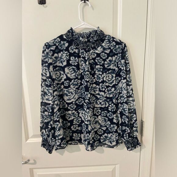 Blue Floral Turtleneck Blouse - Picture 1 of 6